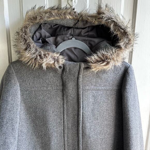 J. Crew Mercantile Vail Faux Fur Gray Wool Parka Coat - Picture 3 of 8